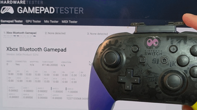 PCのブラウザーテスターでトリガーの押し込みに応じてアナログ入力値が変化するGIF