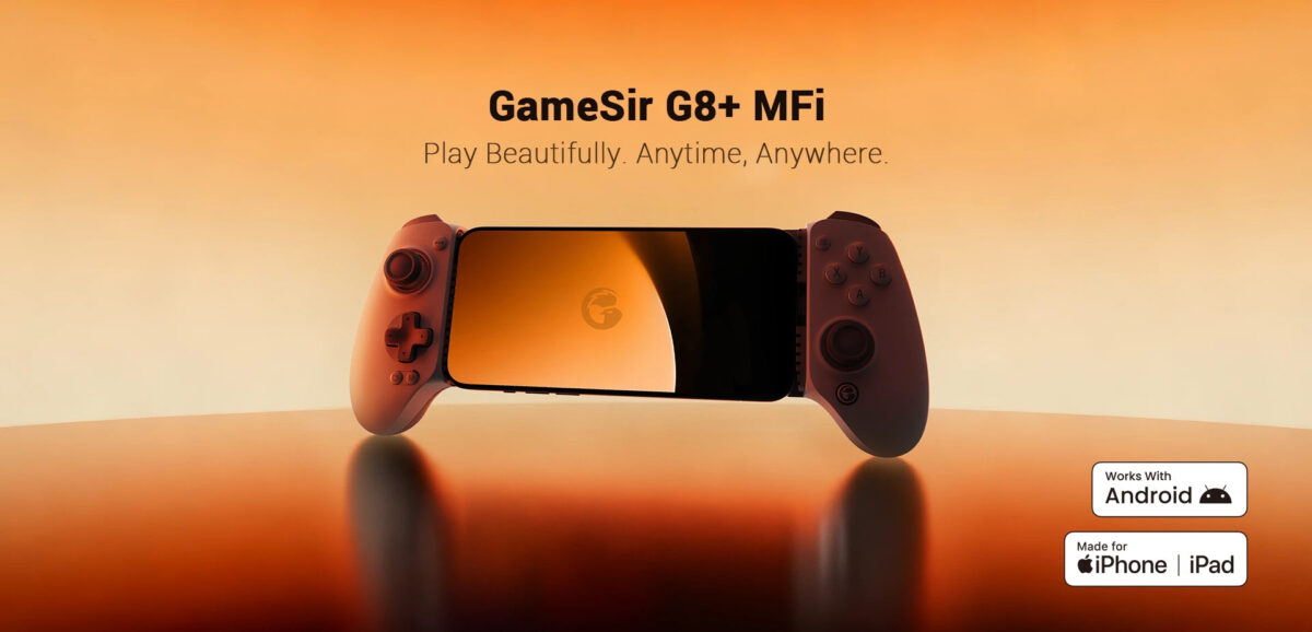 GameSir G8+ MFiにスマートフォンを装着した公式製品写真