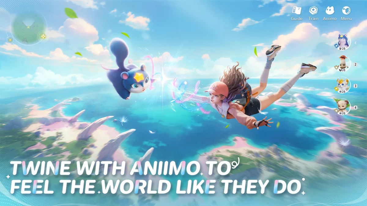 アニモと冒険者が空中でリンクしている公式ゲーム紹介画像